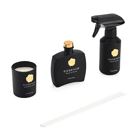 English Pear - Freesia Scented Home Fragrance Set - Jar Candle (100g), Incense - Incense Spray (100ml) - Black