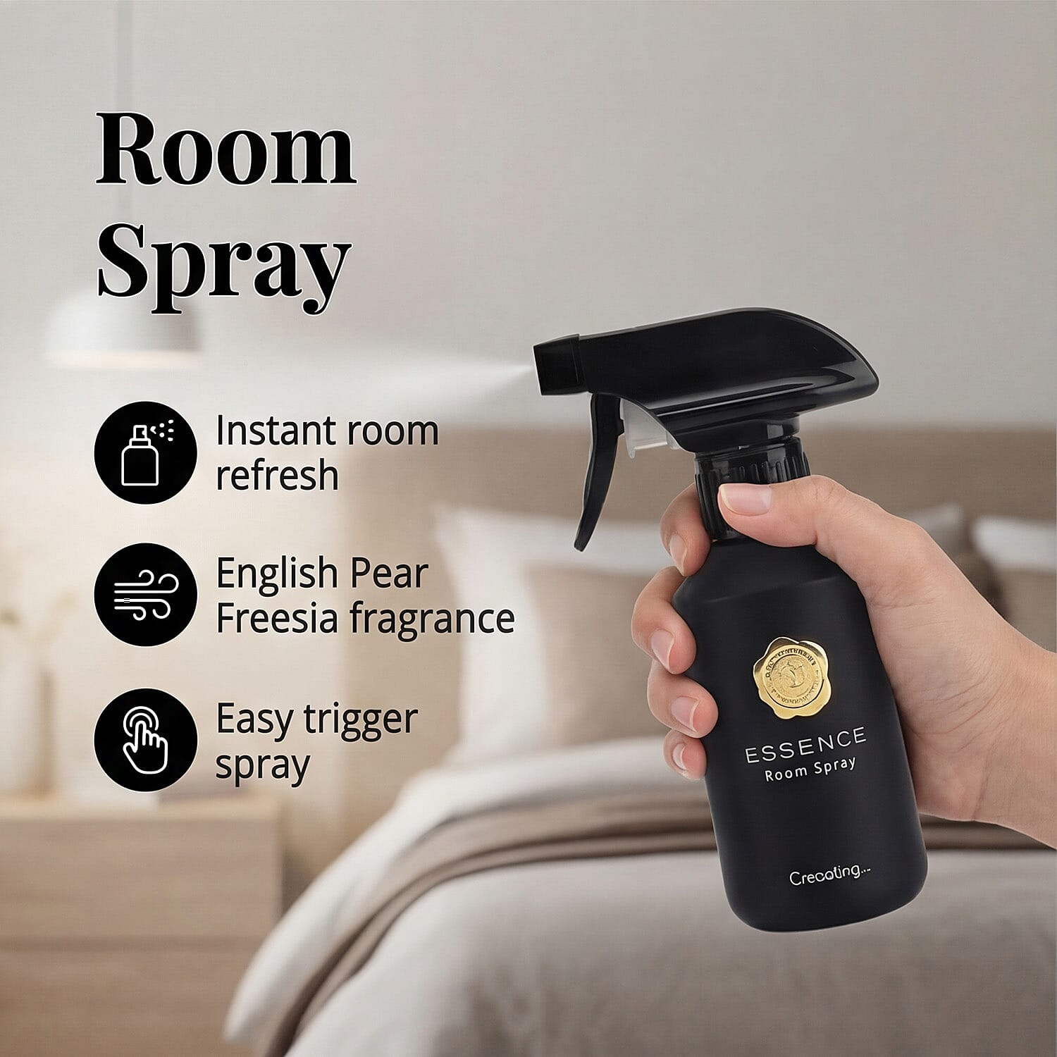 English Pear - Freesia Scented Home Fragrance Set - Jar Candle (100g), Incense - Incense Spray (100ml) - Black