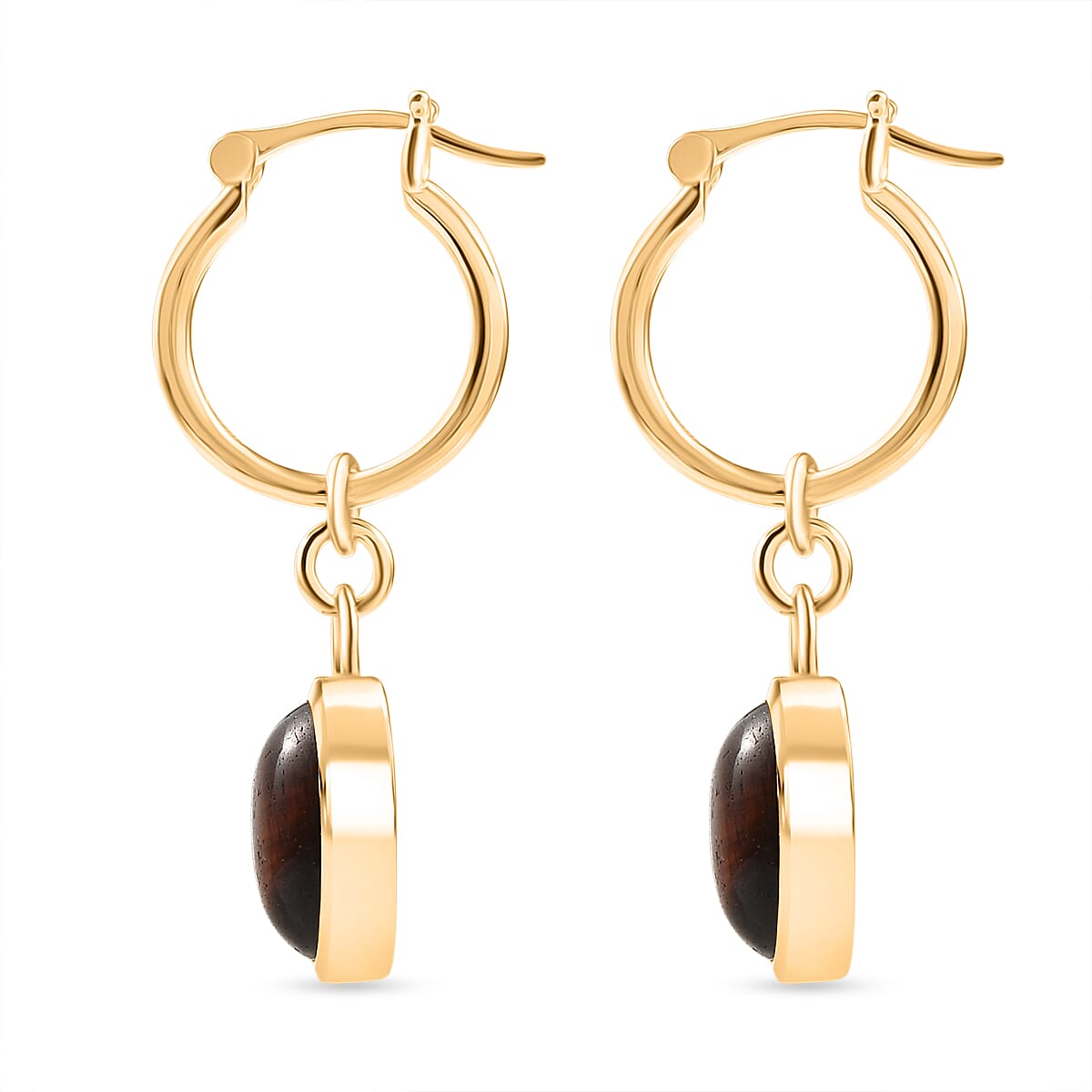 EverTrue Red Tiger Eye Dangling Earring with Clasp in Yellow Gold Plated 10.02 Ct.