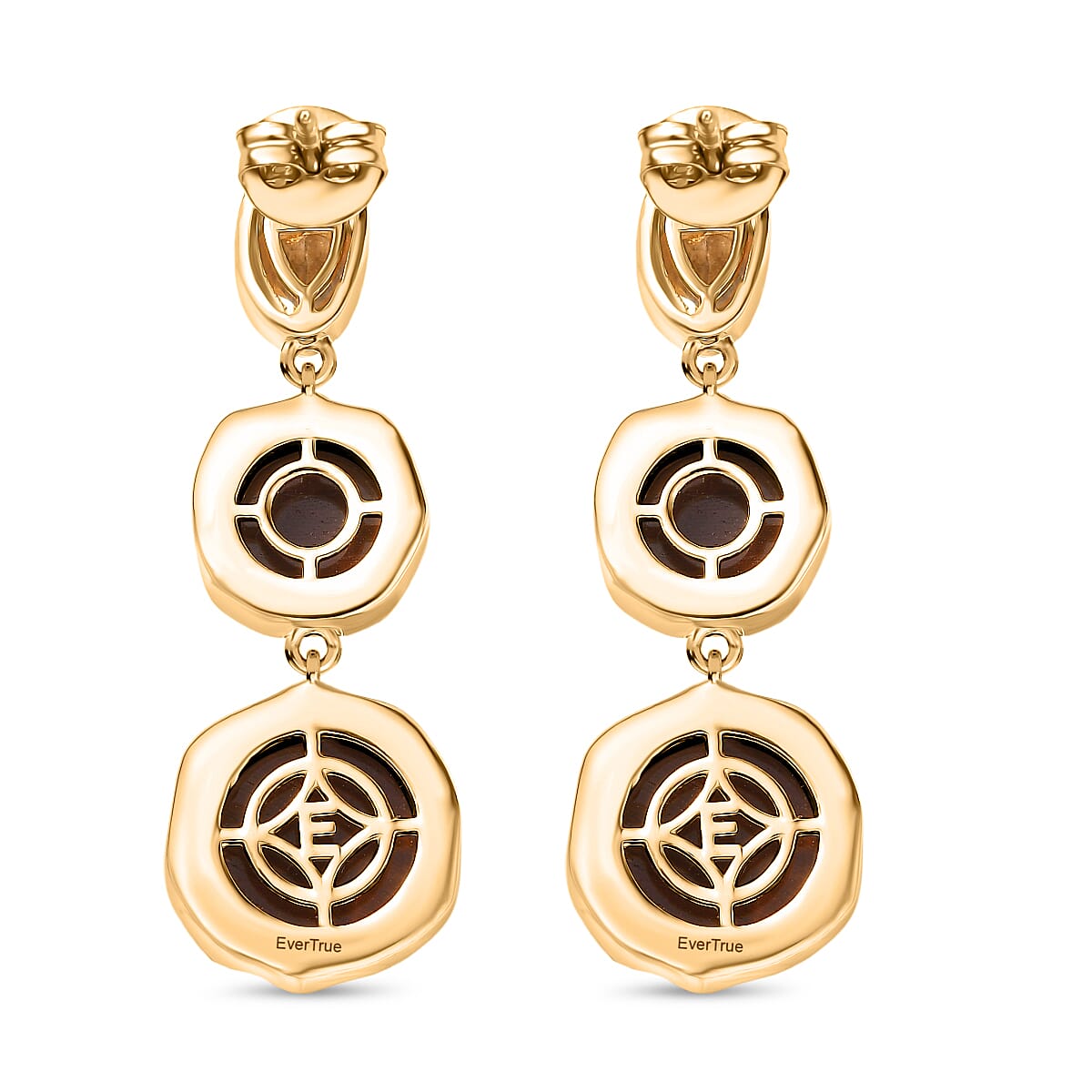 EverTrue Citrine & Red Tiger Eye Dangling Earring with Push Back in Yellow Gold Plated 14.27 Ct.