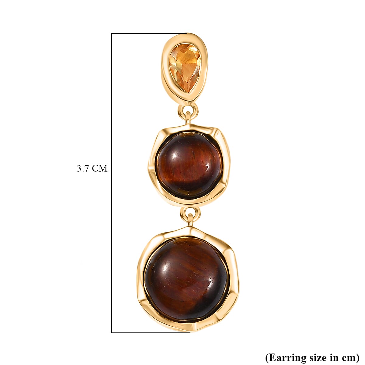 EverTrue Citrine & Red Tiger Eye Dangling Earring with Push Back in Yellow Gold Plated 14.27 Ct.