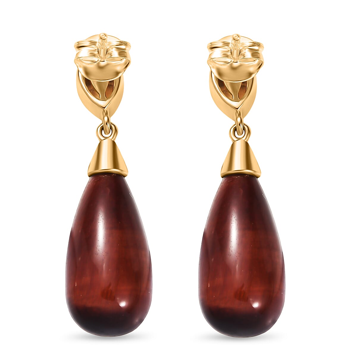 EverTrue Citrine & Red Tiger Eye Earring with Push Back in Yellow Gold Plated 28.42 Ct.