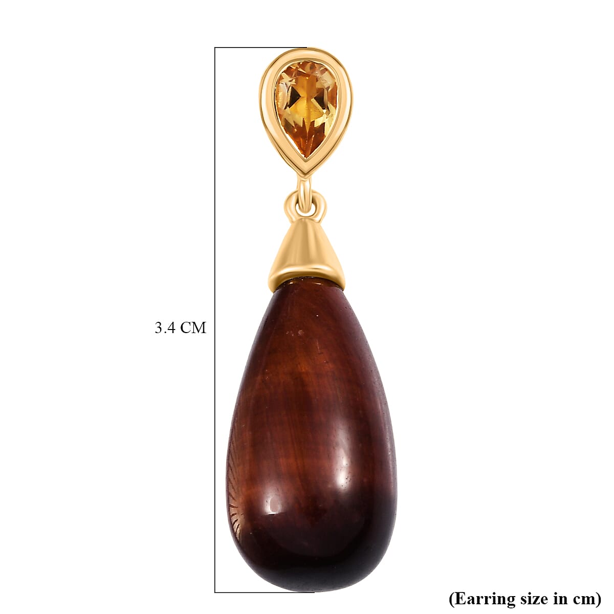 EverTrue Citrine & Red Tiger Eye Earring with Push Back in Yellow Gold Plated 28.42 Ct.