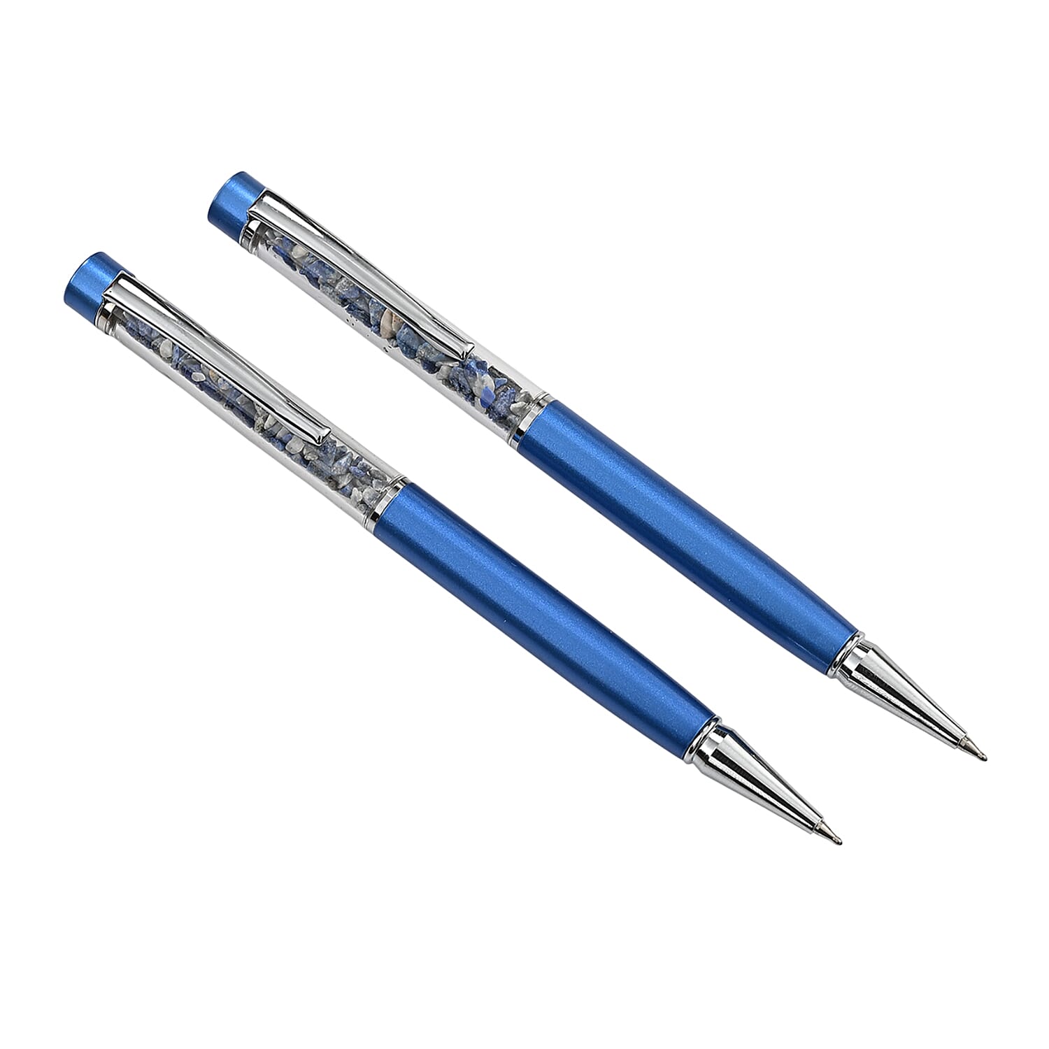 LIVMORE Luxury Set of 2 Sodalite Filled Pens With Refills and 2 Amethyst Filled Key Chains- Charms