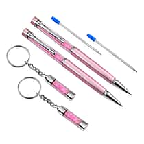 LIVMORE Rose Quarts Gemstone Pen Set with 2 Keychains and 2 Refills - Pink