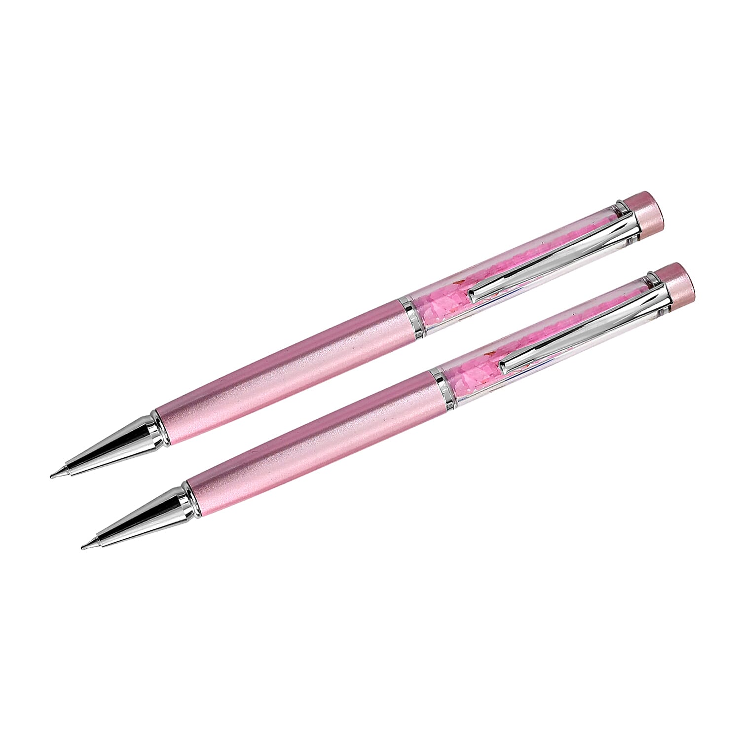 LIVMORE Rose Quarts Gemstone Pen Set with 2 Keychains & 2 Refills - Pink