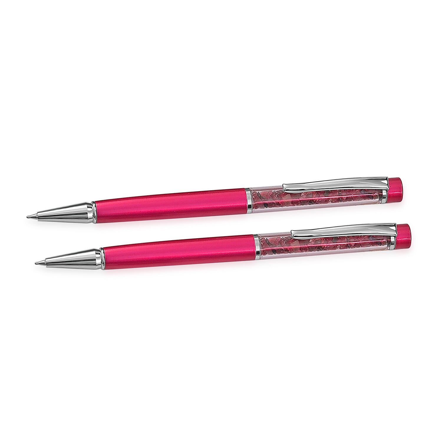 LIVMORE Tourmuline Gemstone Pen Set with 2 Keychains & 2 Refills - Pink
