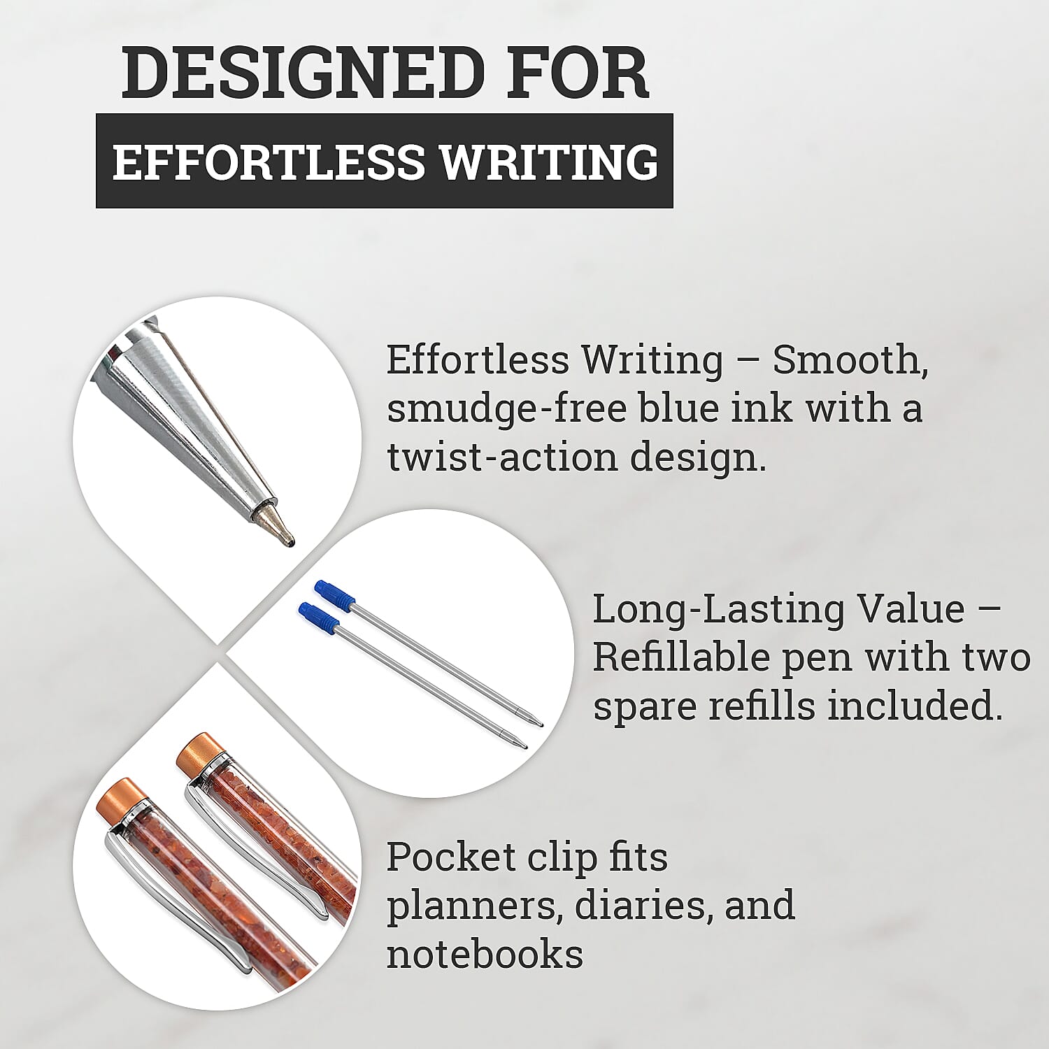 Livemore Fire Opal Gemstone Pen Set with 2 Keychains & 2 Refills - Orange