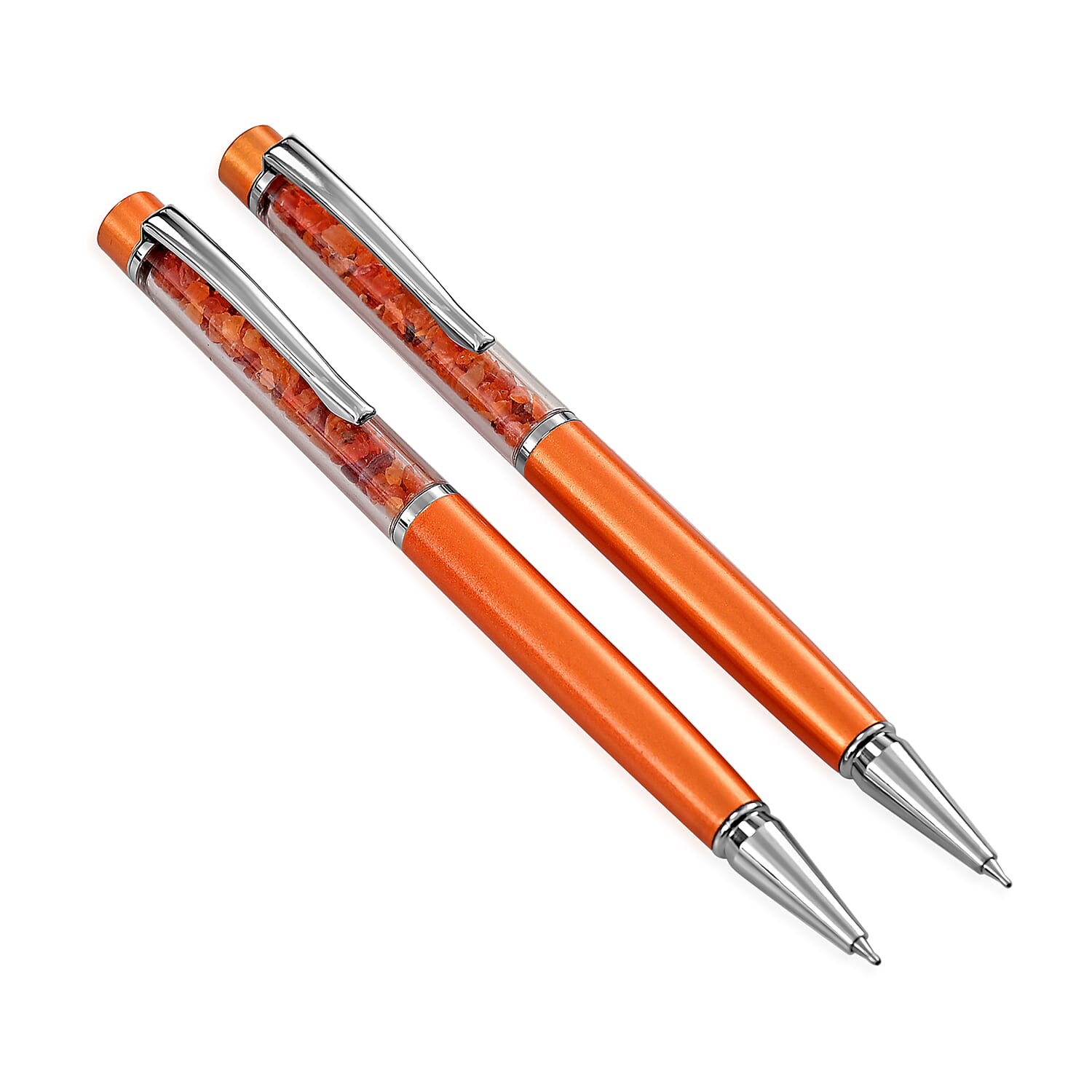 Livemore Fire Opal Gemstone Pen Set with 2 Keychains & 2 Refills - Orange