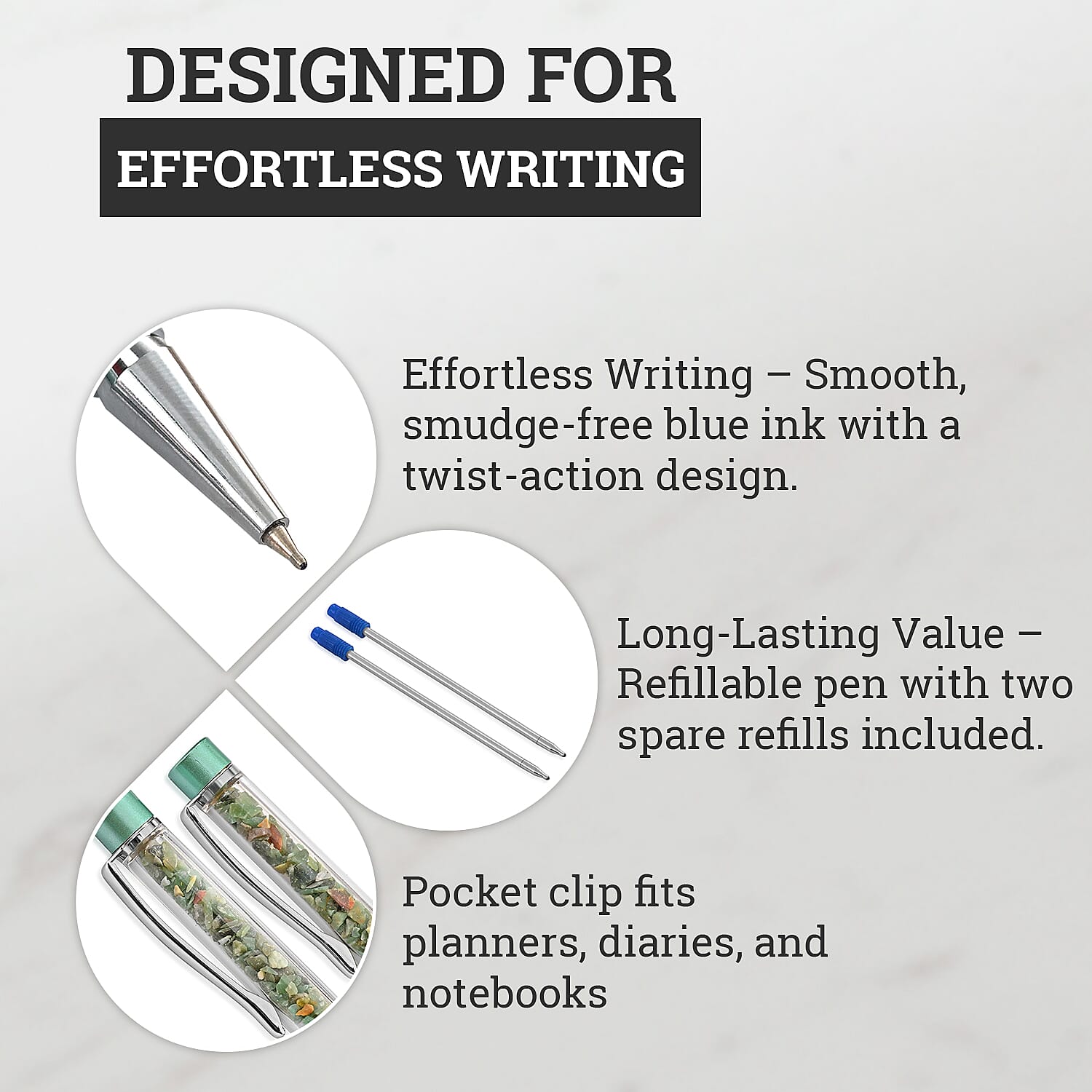 Livemore Emerald Gemstone Pen Set with 2 Keychains & 2 Refills - Green