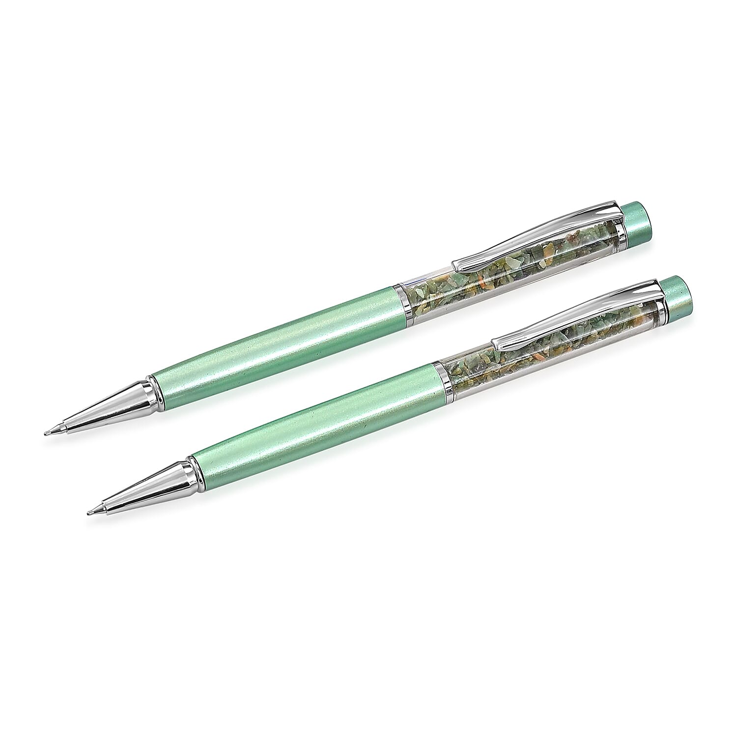 Livemore Emerald Gemstone Pen Set with 2 Keychains & 2 Refills - Green
