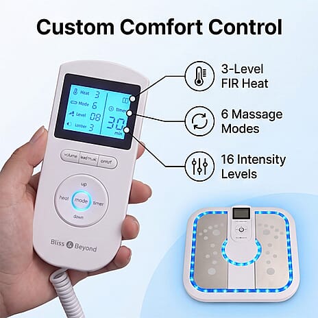 Bliss - Beyond Tens - EMS Foot Circulation Device - Including Electrodes, Infrawave Far Infrared Red Heat, 3 Temperatures, 16 Intensities, Built In Music Therapy and Digital Control System