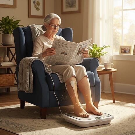 Bliss - Beyond Tens - EMS Foot Cirrulation Device - Including Electrodes, Infrawave Far Infrared Red Heat, 3 Temperatures, 16 Intensities, Built In Music Therapy and Digital Control System