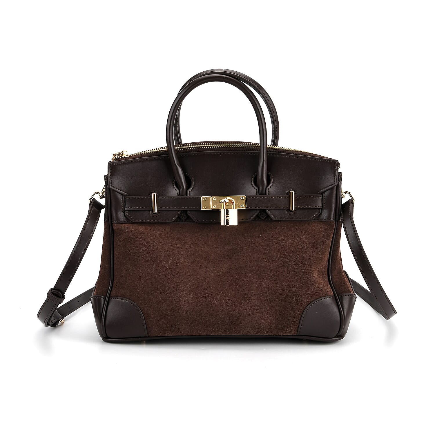 Designer Inspired -Valliserie Genuine Leather Classic Structured Satchel Bag with Gift Box - Chocolate