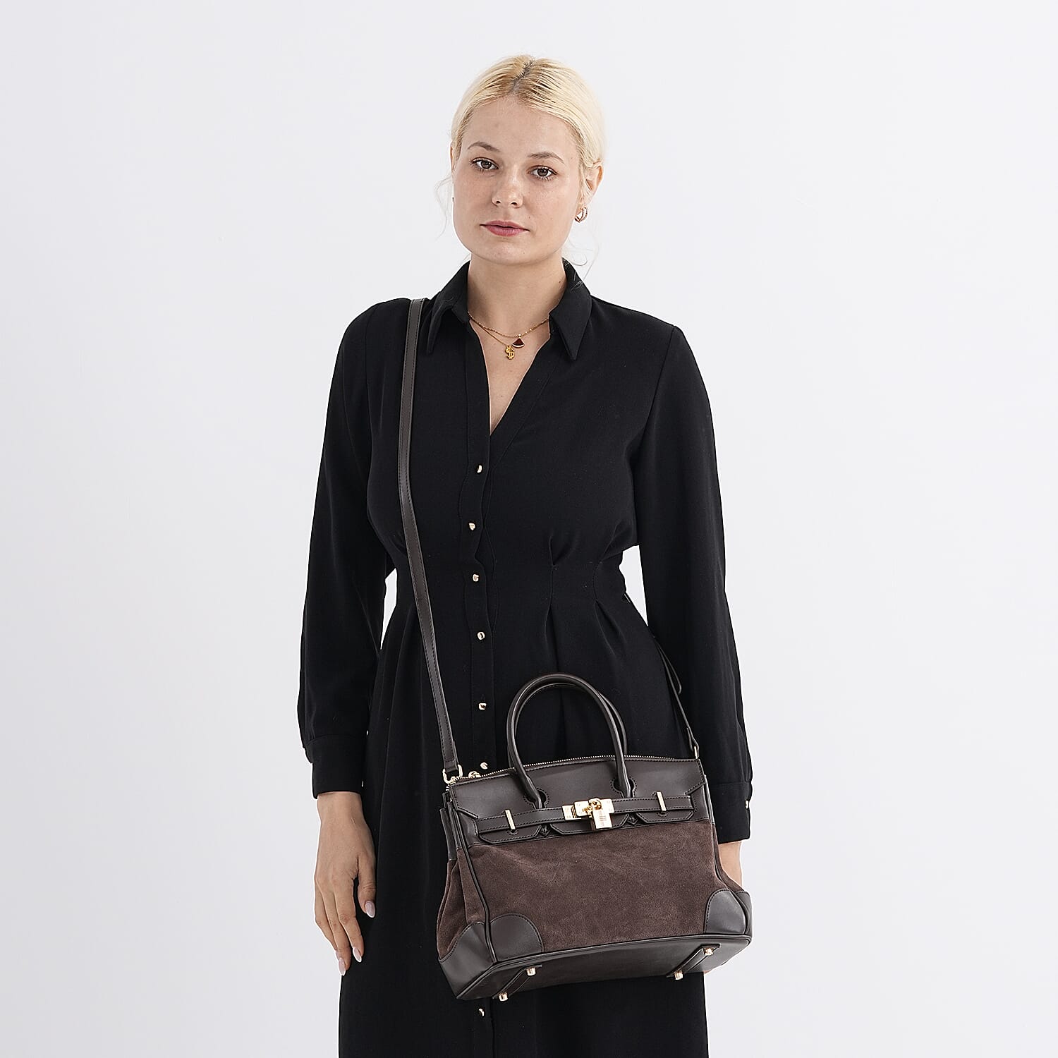 Designer Inspired -Valliserie Genuine Leather Classic Structured Satchel Bag with Gift Box - Chocolate