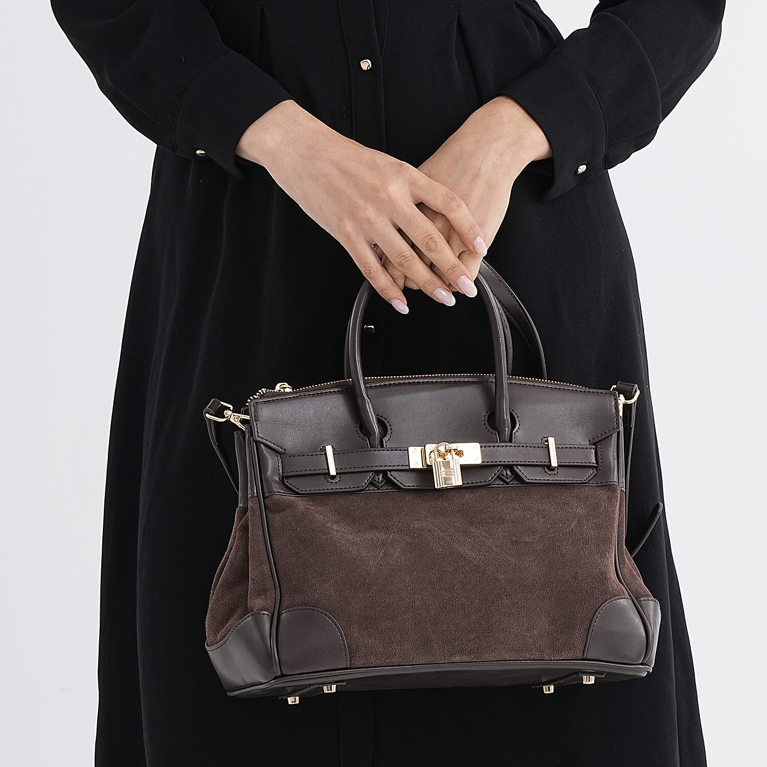Designer Inspired -Valliserie Genuine Leather Classic Structured Satchel Bag with Gift Box - Chocolate