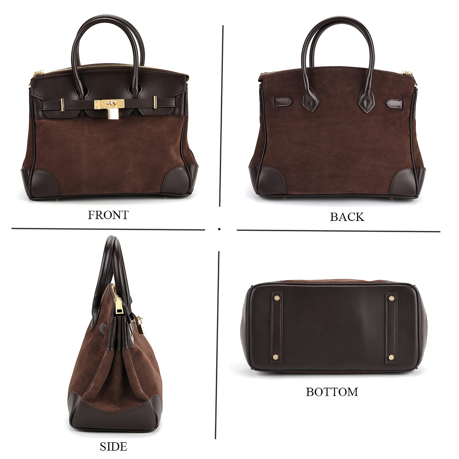 Designer Inspired -Valliserie Genuine Leather Classic Structured Satchel Bag with Gift Box - Chocolate