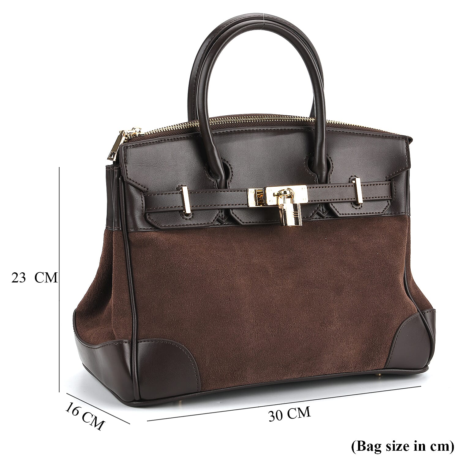 Designer Inspired -Valliserie Genuine Leather Classic Structured Satchel Bag with Gift Box - Chocolate