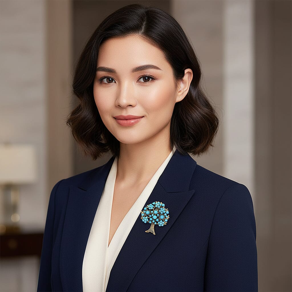 Austrian Blue Crystal Tree Brooch