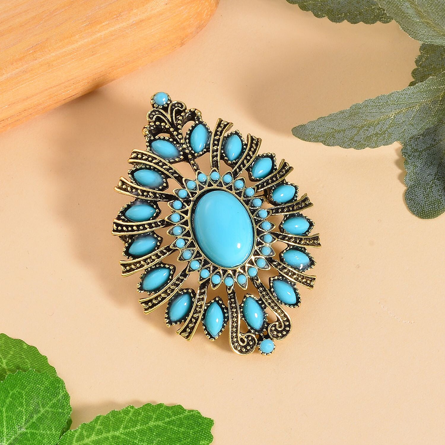 Blue Howlite & Resin Brooch Cum Pendant 3.01 Ct.