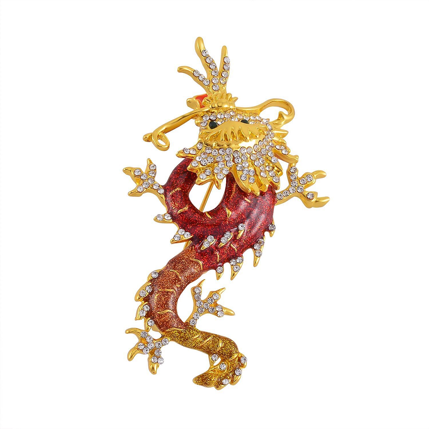 Austrian White Crystal & Austrian Green Crystal Dragon Brooch Cum Pendant