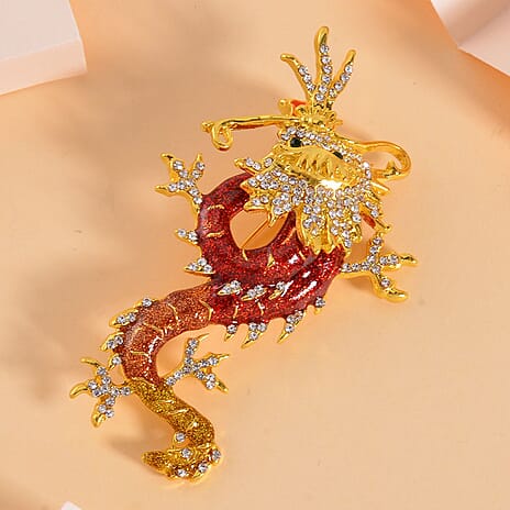 Austrian White Crystal & Austrian Green Crystal Dragon Brooch Cum Pendant