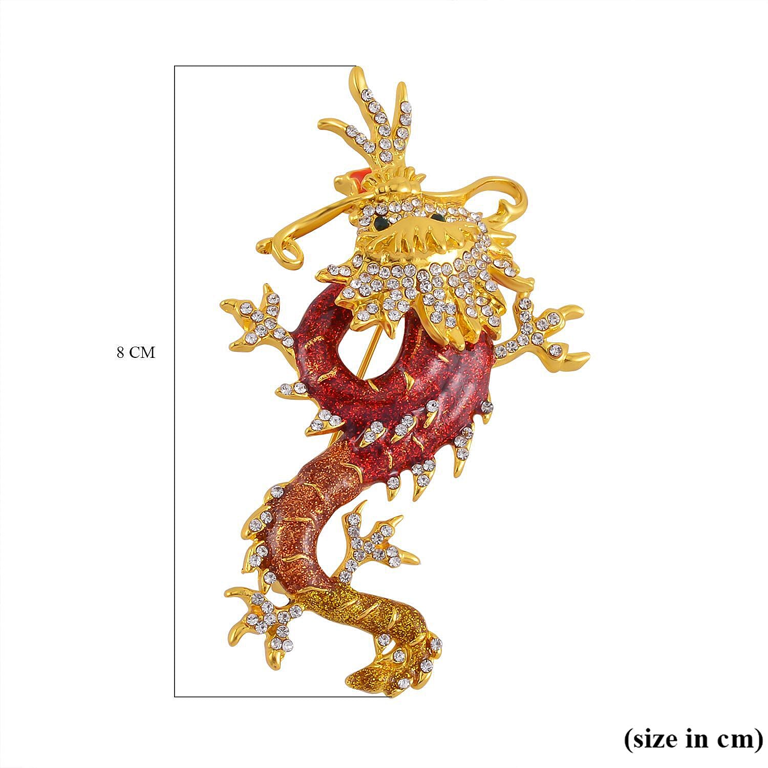 Austrian White Crystal & Austrian Green Crystal Dragon Brooch Cum Pendant