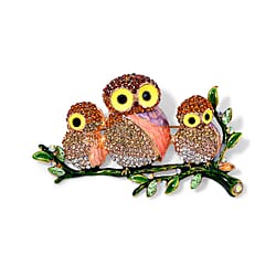 Austrian Multi Colour Crystal Tri Owls Brooch Cum Pendant