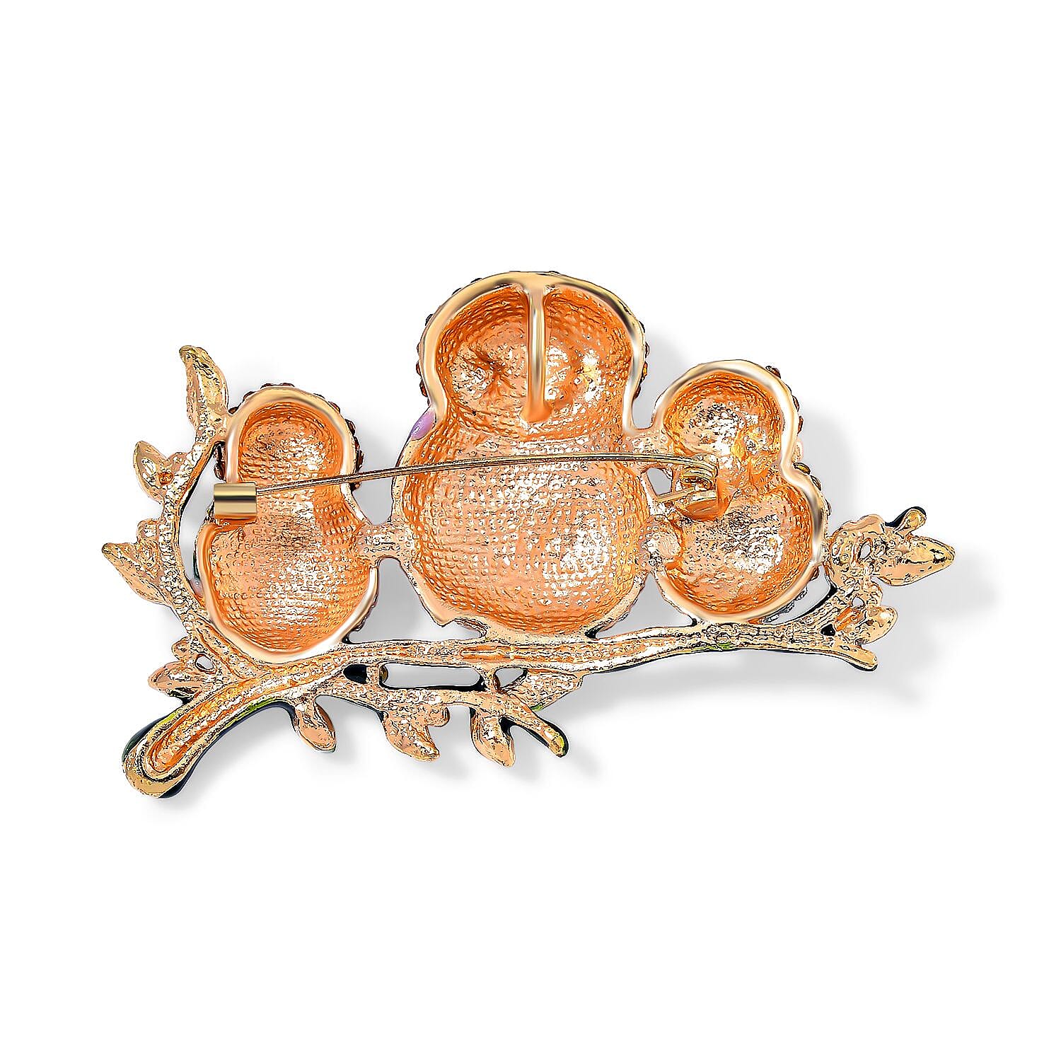 Austrian Multi Colour Crystal Tri Owls Brooch Cum Pendant