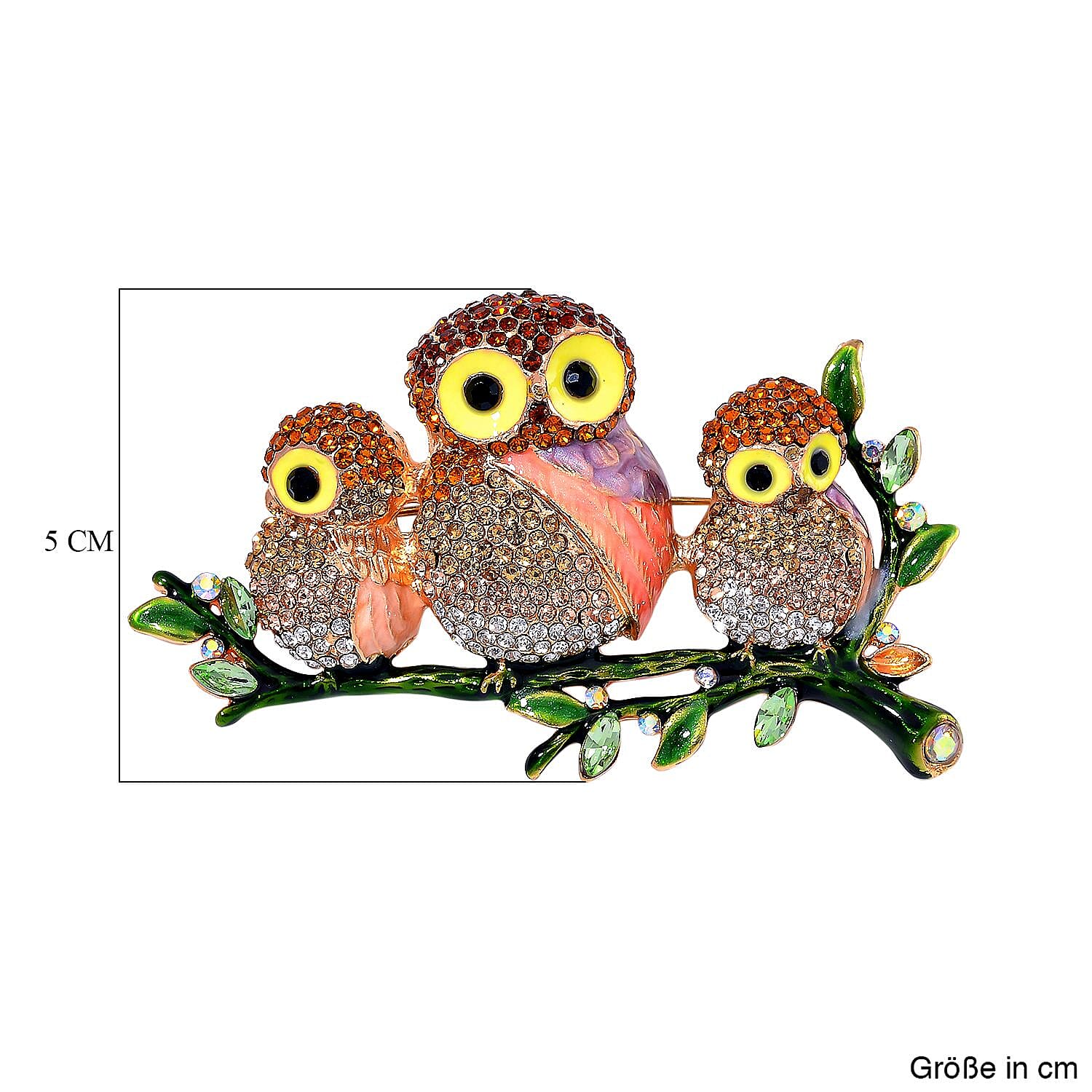 Austrian Multi Colour Crystal Tri Owls Brooch Cum Pendant
