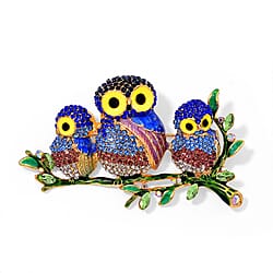 Austrian Multi Colour Crystal Tri Owls Brooch Cum Pendant