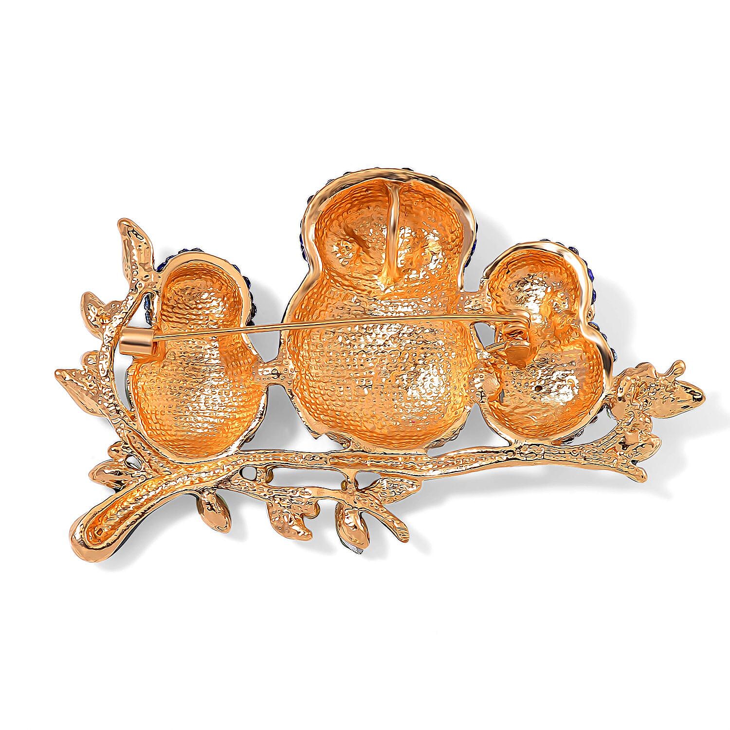 Austrian Multi Color Crystal Tri Owls Brooch