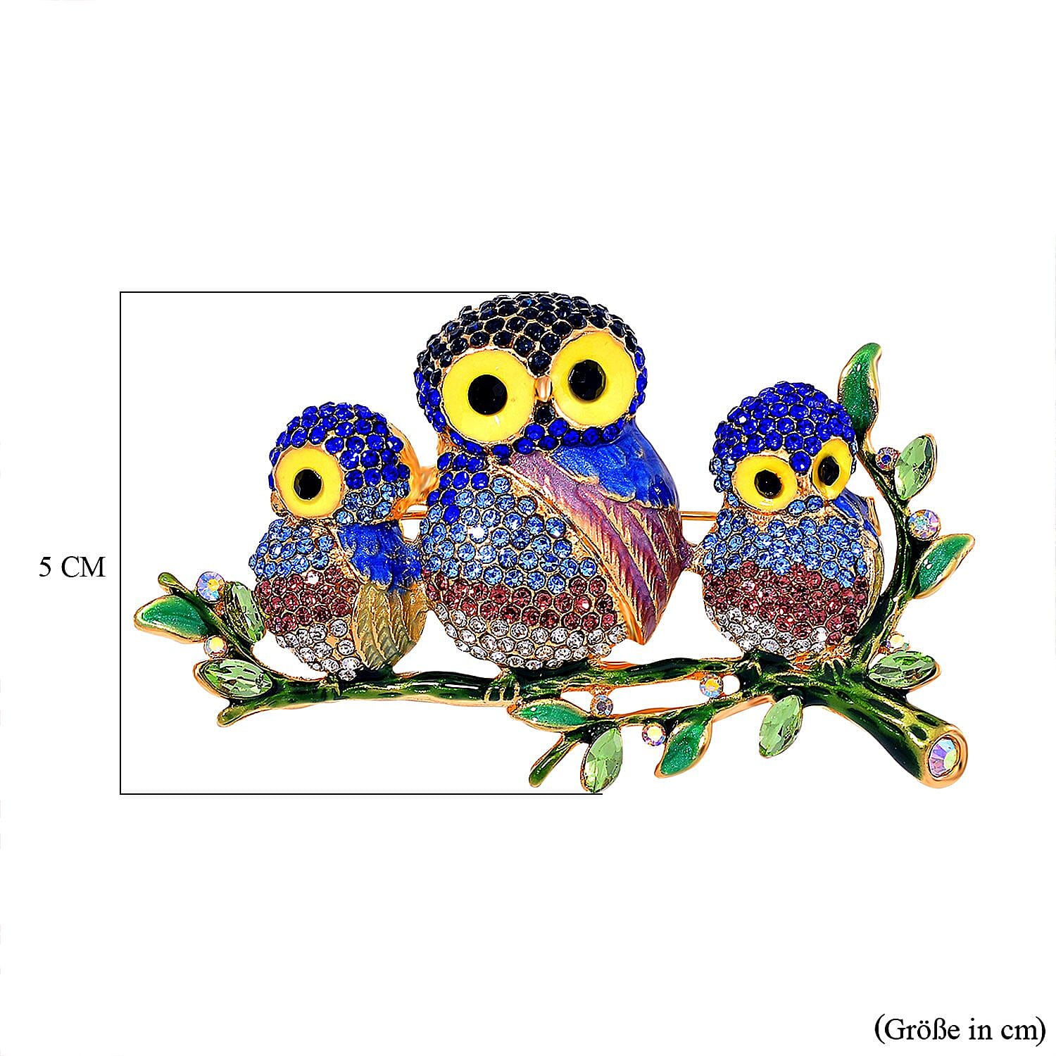 Austrian Multi Color Crystal Tri Owls Brooch