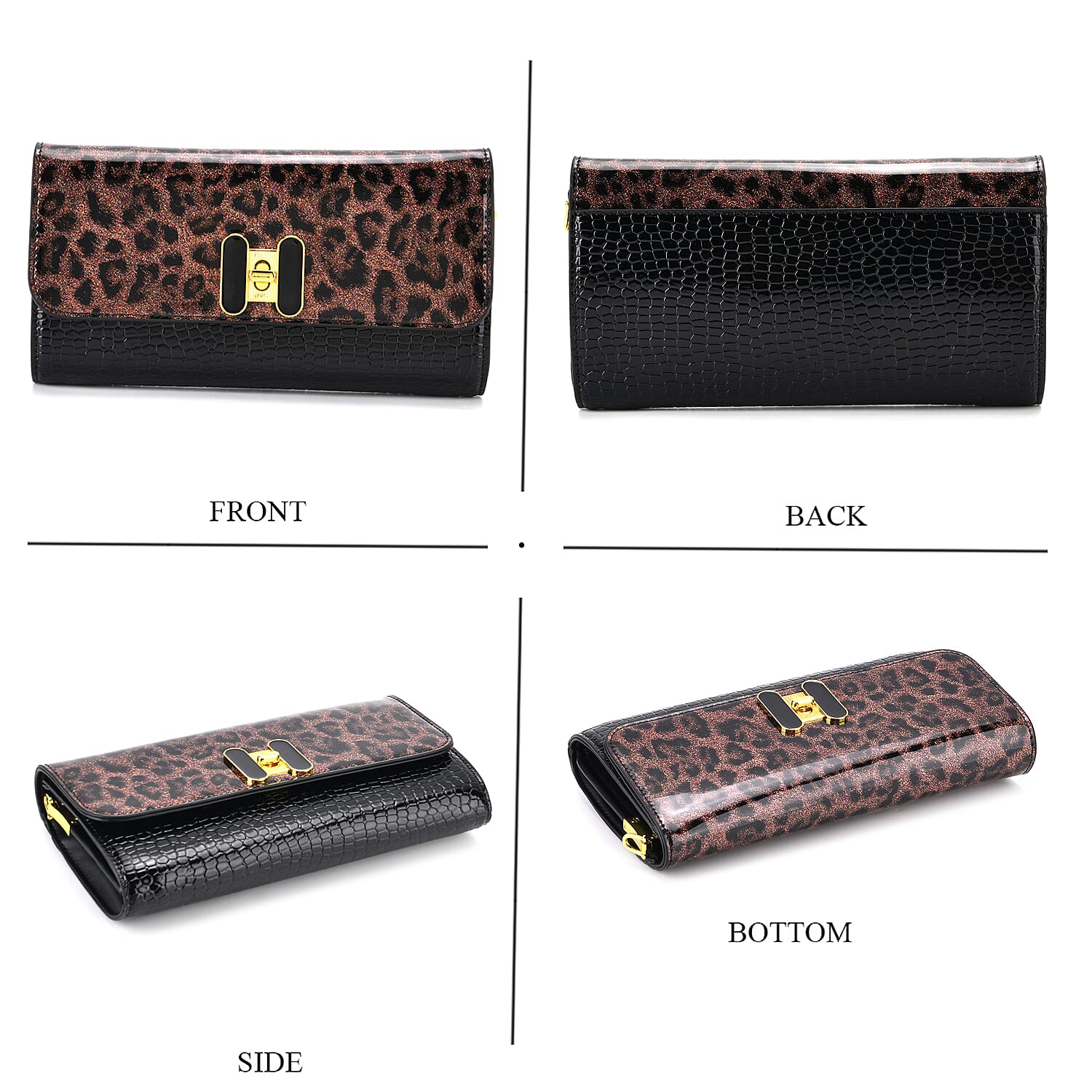 Leopard Pattern Two-Tone Wallet Crossbody Bag with Chain Strap  - Brown