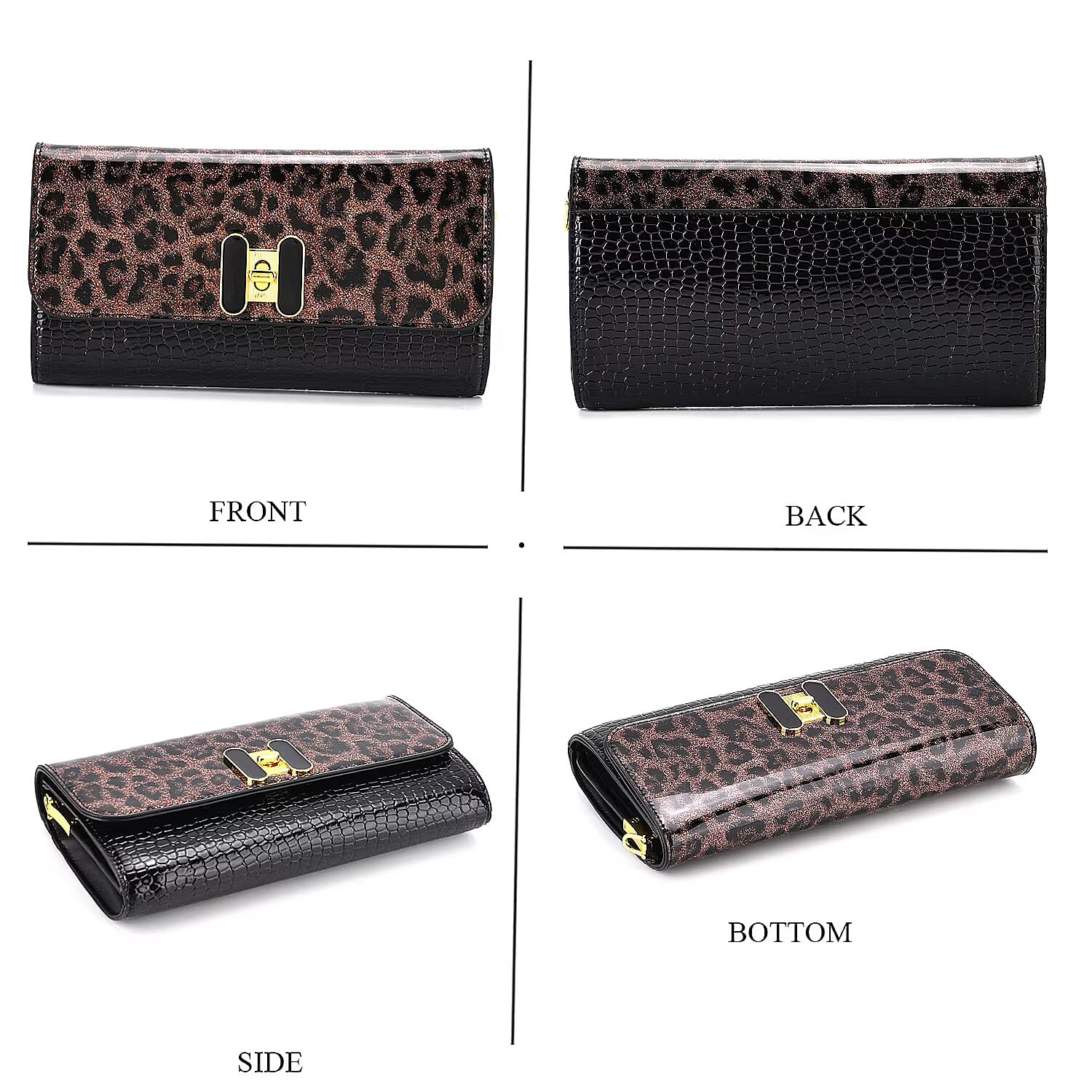 Leopard Pattern Two-Tone Wallet Crossbody Bag with Chain Strap  - Brown