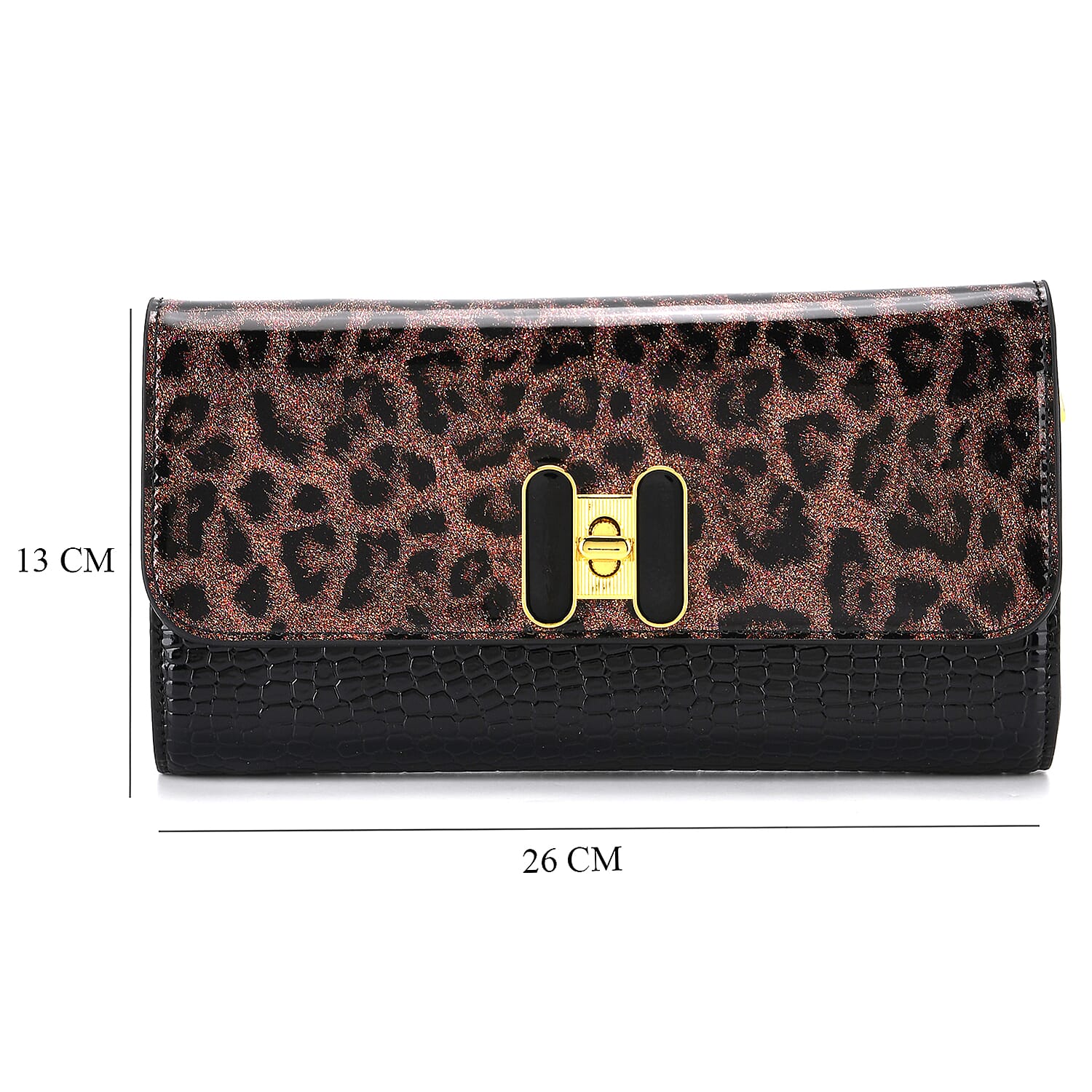 Leopard Pattern Two-Tone Wallet Crossbody Bag with Chain Strap  - Brown