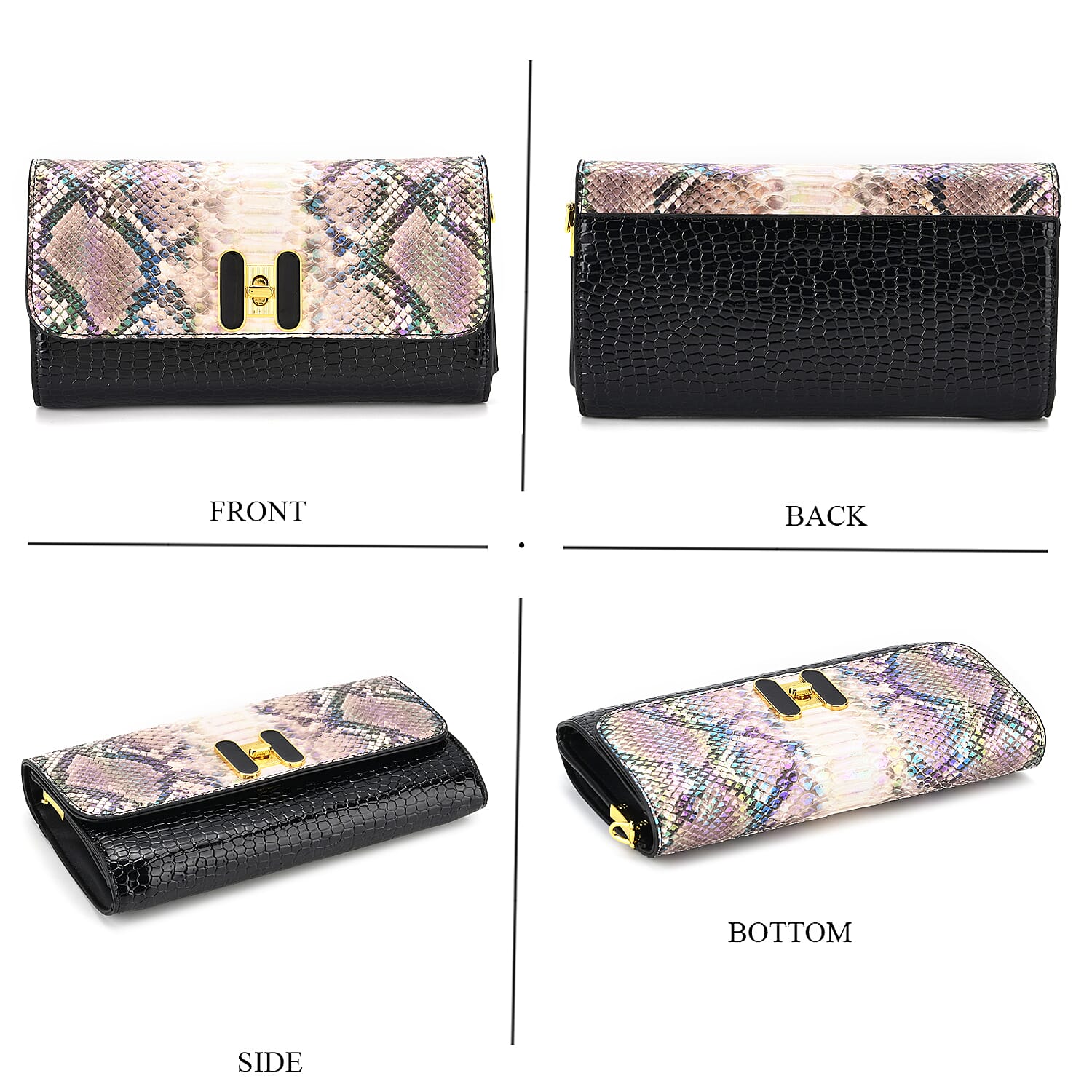 Snake Print Two-Tone Wallet Crossbody Bag with Chain Strap - Multicolour