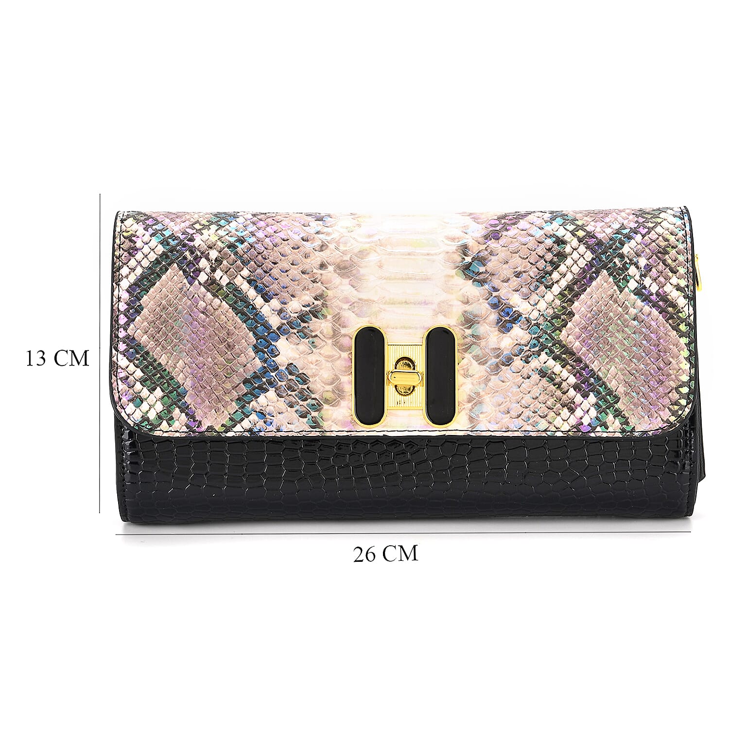 Snake Print Two-Tone Wallet Crossbody Bag with Chain Strap - Multicolour