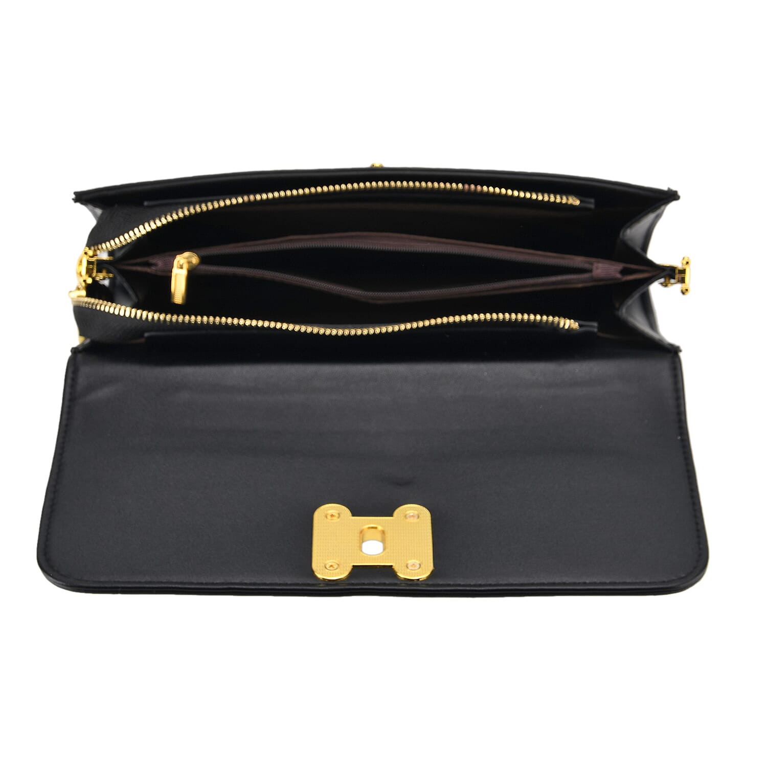 Two-Tone Embroidered Wallet Crossbody Bag with Chain Strap - Green, Black & Gold