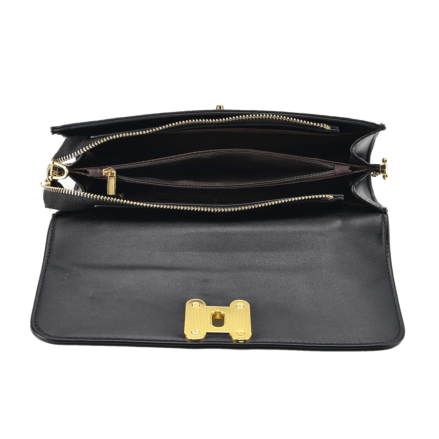 Two-Tone Wallet Crossbody Bag with Chain Strap - White, Black & Gold