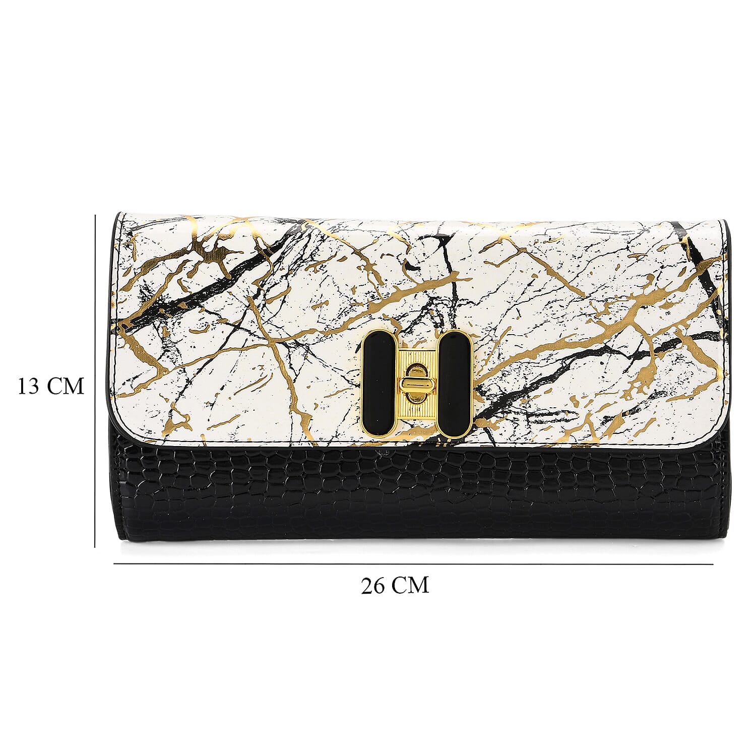 Two-Tone Wallet Crossbody Bag with Chain Strap - White, Black & Gold