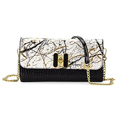 Crocodile Skin Embossed Pattern Two-Tone Wallet Crossbody Bag with Chain Strap