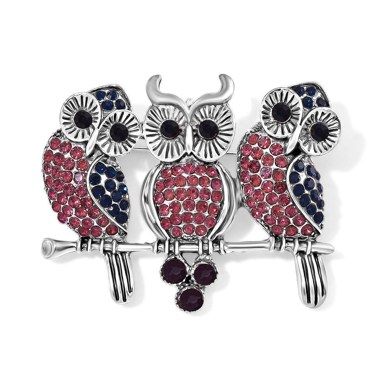 Austrian Multi Color Crystal Owl Brooch & Pendent