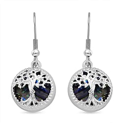 Blue Sandstone Tree of Life Earrings with Hook in Silver Tone