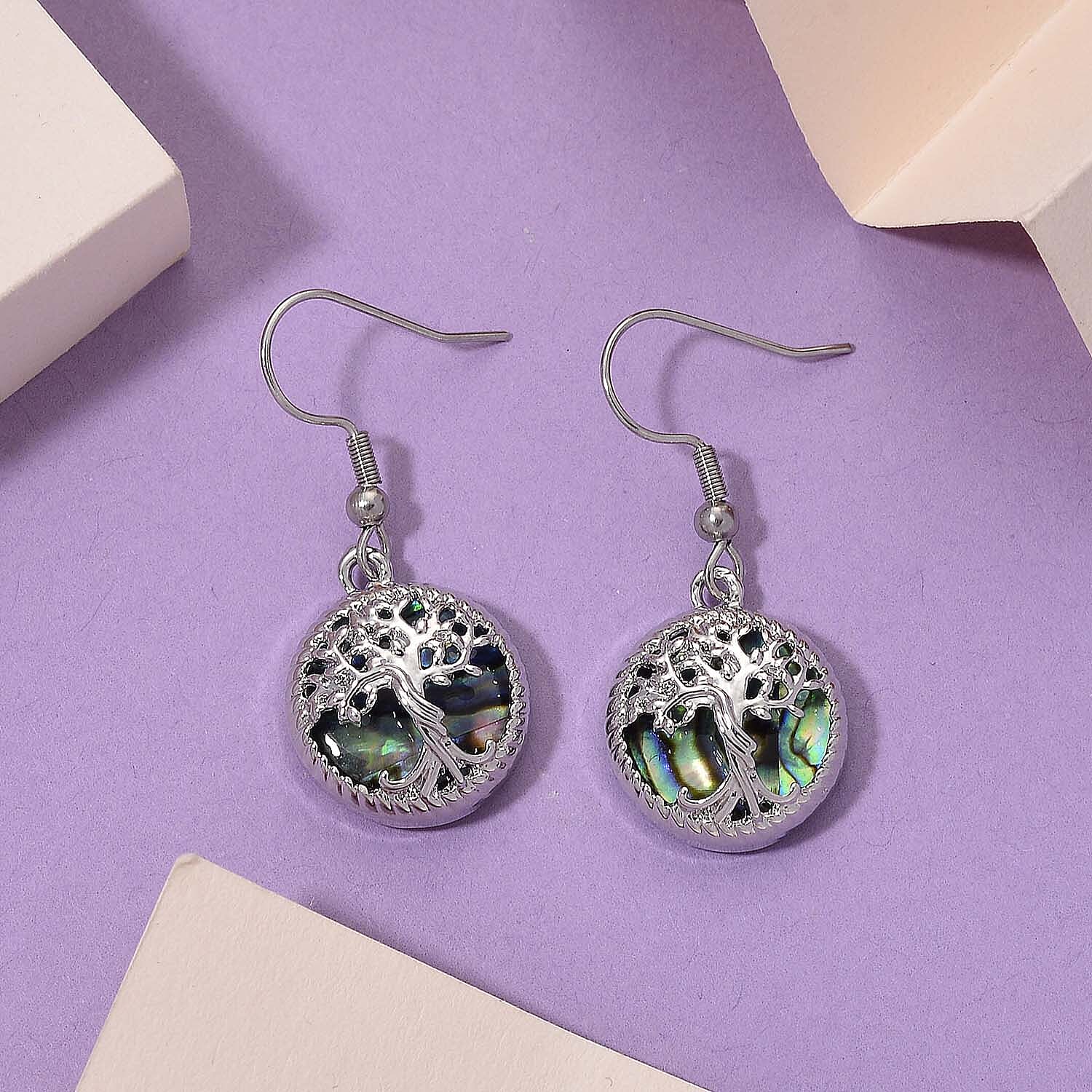 Abalone Shell Tree of Life Earrings with Hook