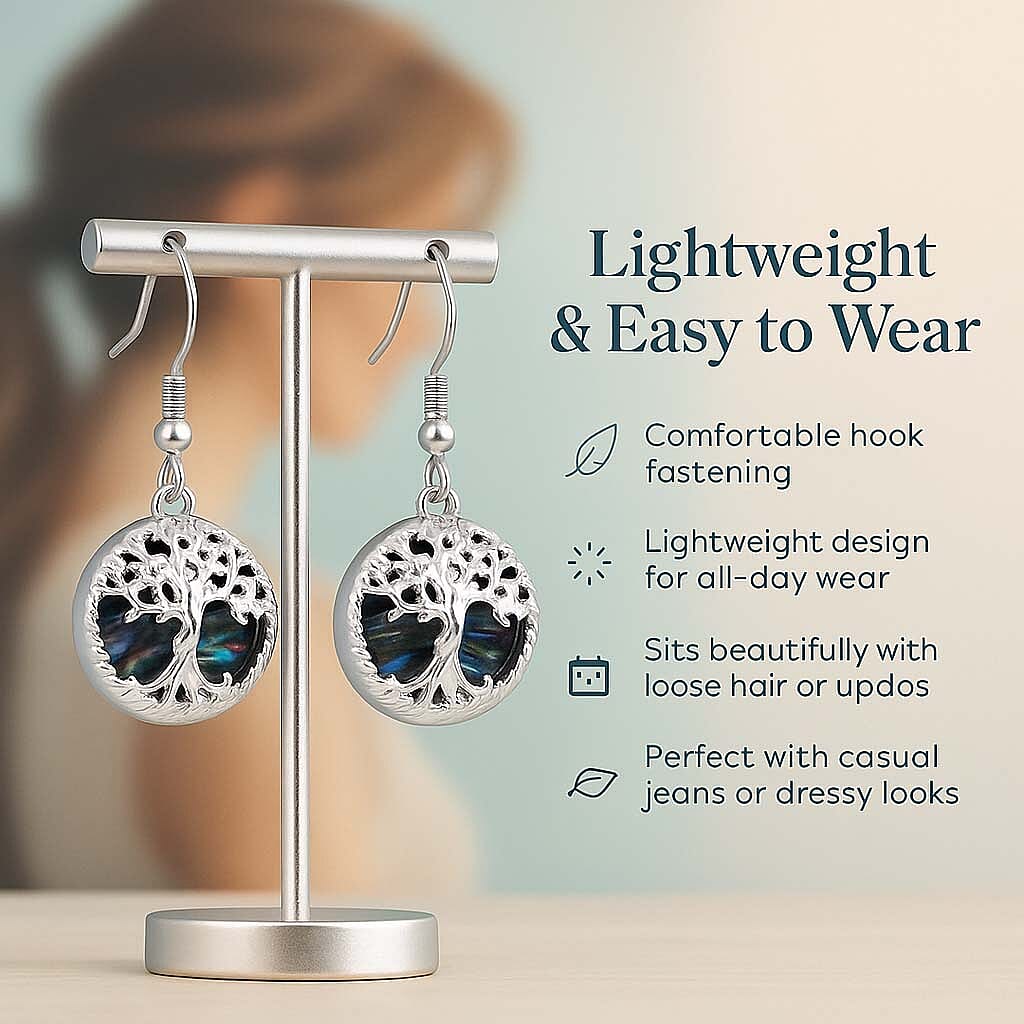 Abalone Shell Tree of Life Earrings with Hook