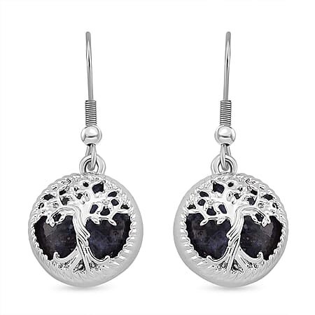 Labradorite Tree of Life Earrings with Hook in Silver Tone Labradorite Tree of Life Earrings with Hook in Silver Tone