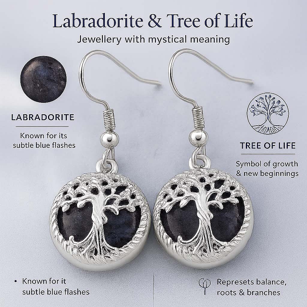 Labradorite Tree of Life Earrings with Hook