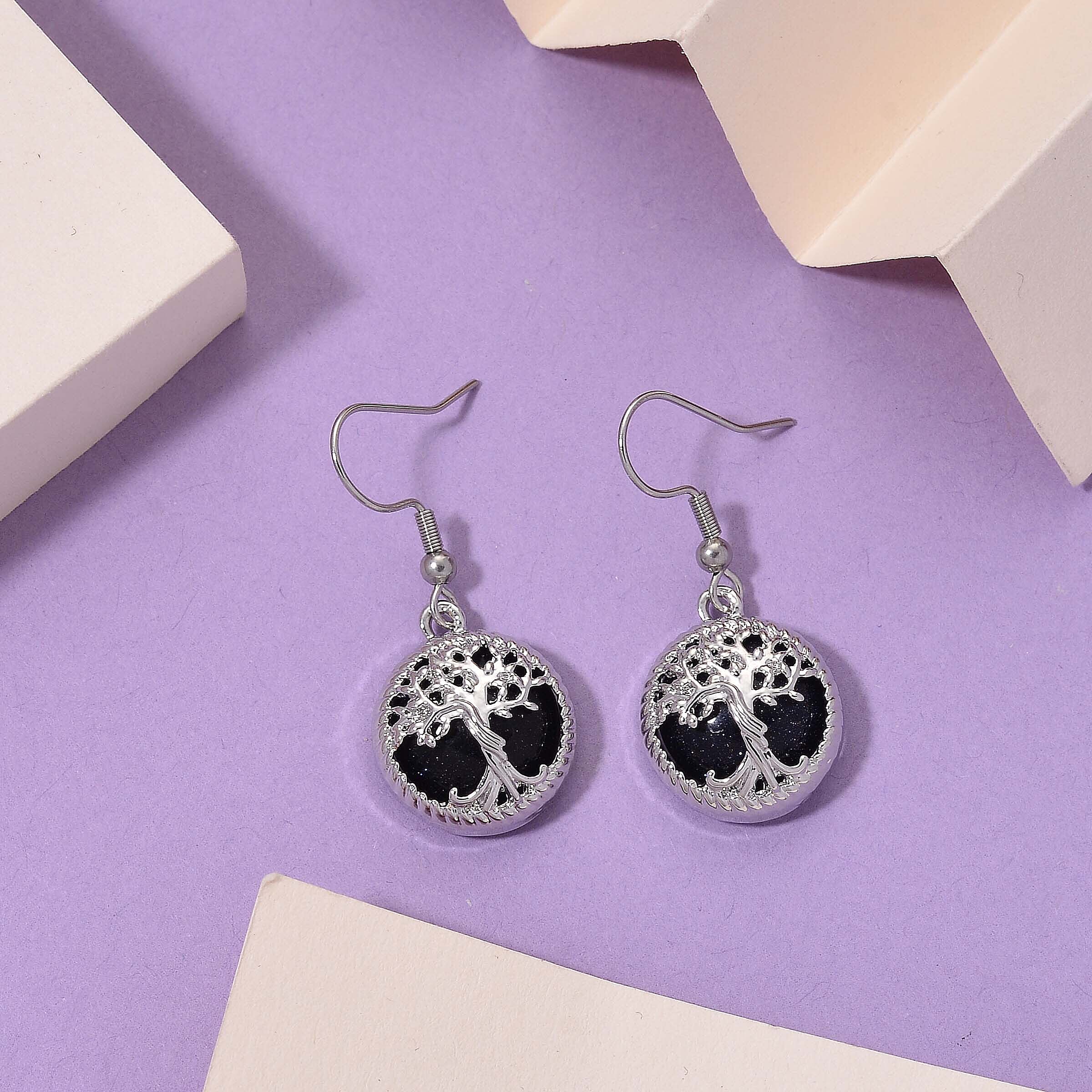 Blue Sandstone Tree of Life Earrings with Hook