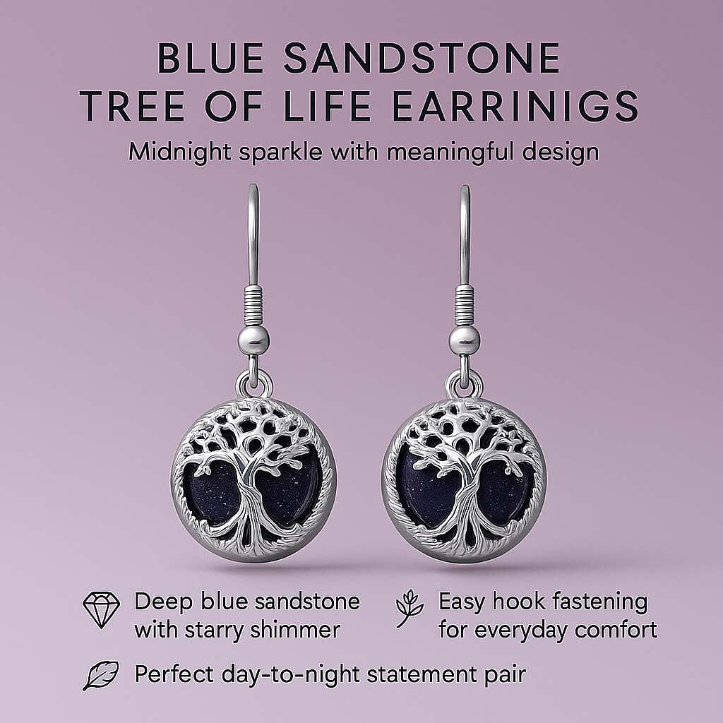 Blue Sandstone Tree of Life Earrings with Hook